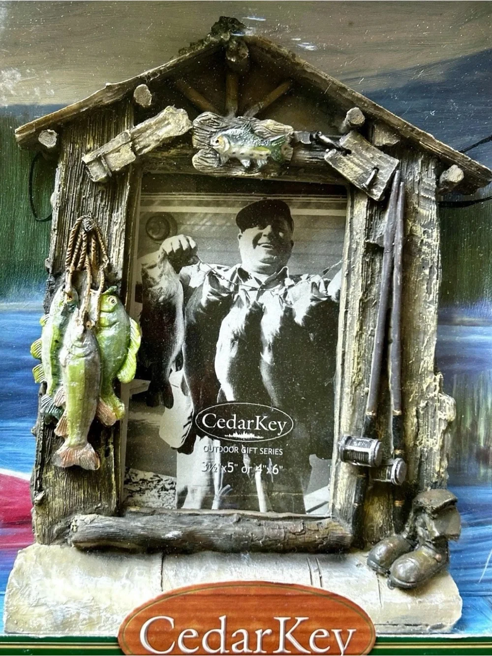 Cedar Key Picture Frame Fishing Cabin 4x6 or 3.5x5 Resin Tabletop/Hanging
